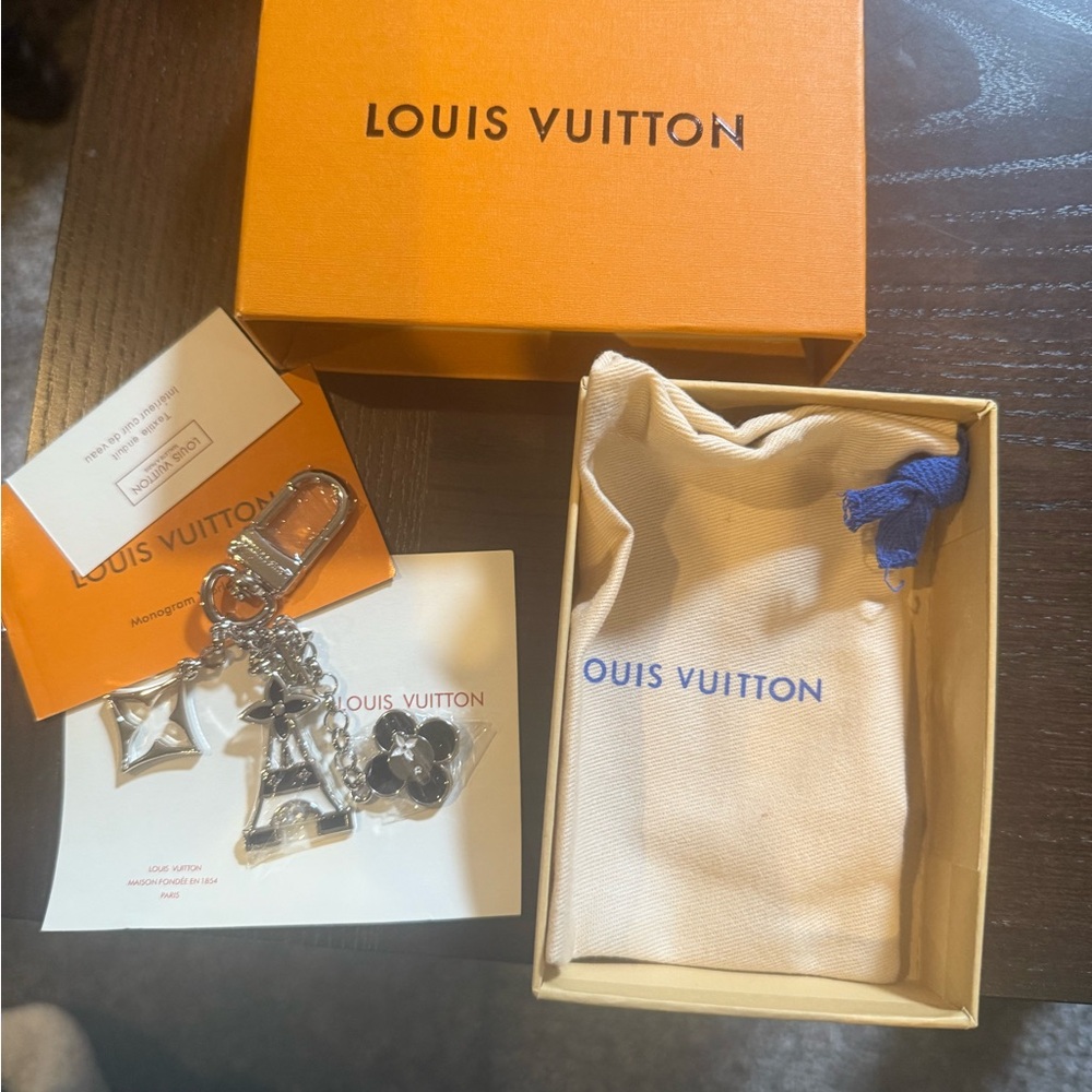 Louis Vuitton Silver and Black Charm Keychain